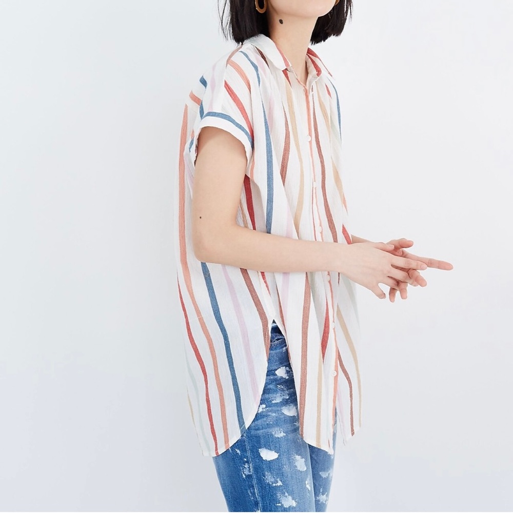 Madewell Gauze Central Tunic Shirt in Rainbow Stripe size XXS - Picture 3 of 14